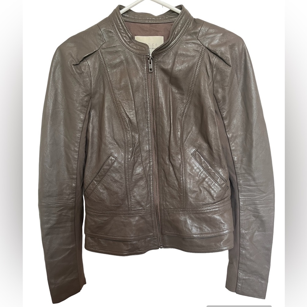 Hinge leather jacket from Nordstrom. Size small. Taupe color. Excellent conditio